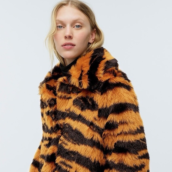 J. Crew Collection Tiger Faux Fur Coat in Caramel Black - Picture 14 of 16